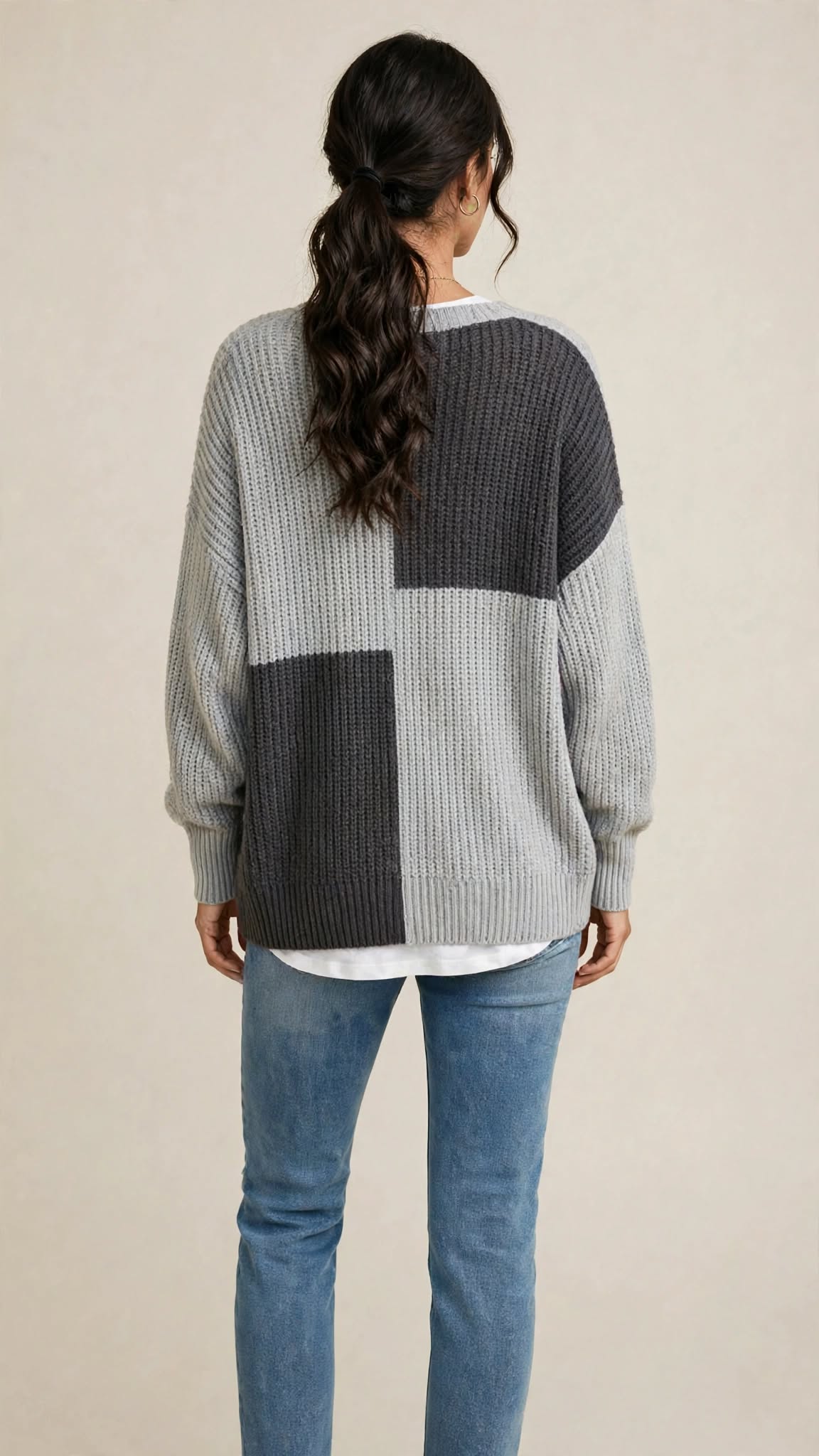 Pull en Maille Bicolore Style Color-Block