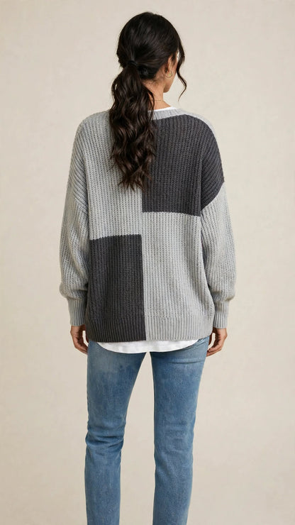Pull en Maille Bicolore Style Color-Block