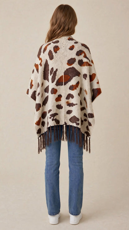 Châle Poncho Tricoté à Franges – Motif Tendance & Confort Douillet