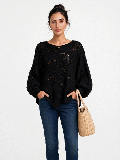 Pull Oversize en Maille Ajourée à Manches Ballon