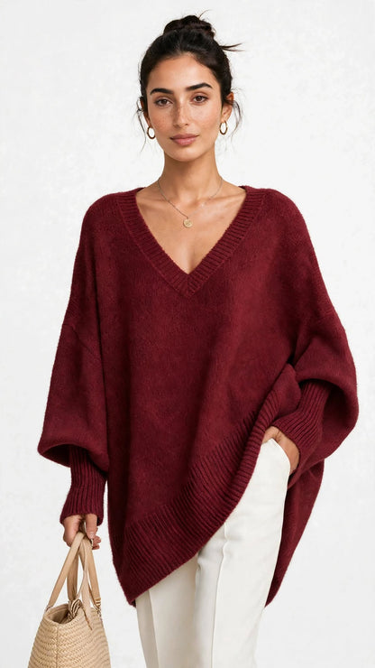 Pull Ample en Maille à Col V Évasé