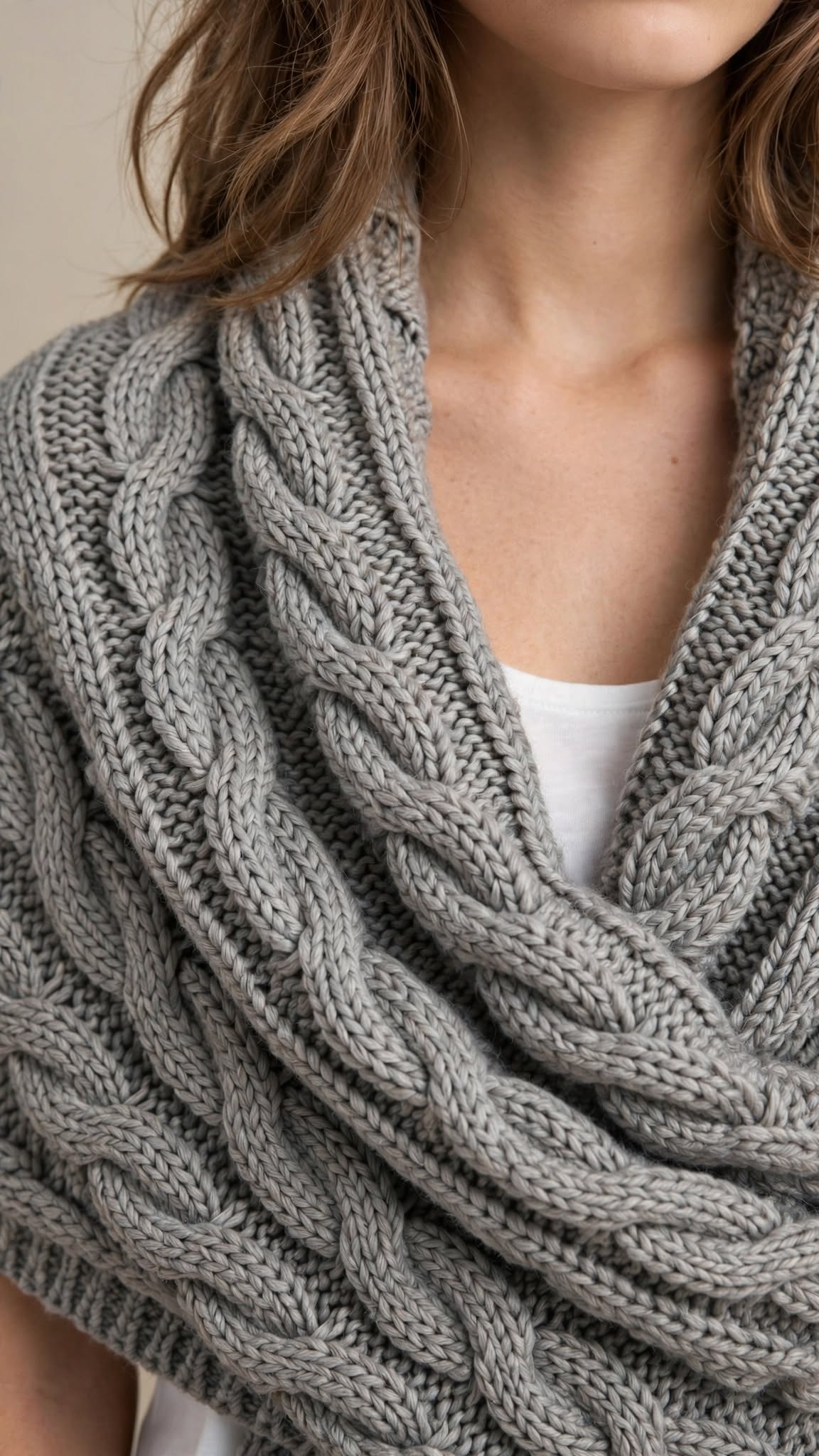 Châle Écharpe Croisé en Maille Torsadée avec Passant pour Femme