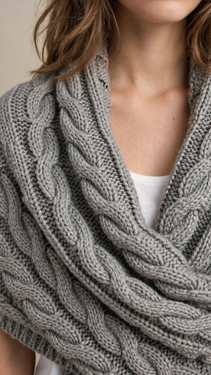 Châle Écharpe Croisé en Maille Torsadée avec Passant pour Femme