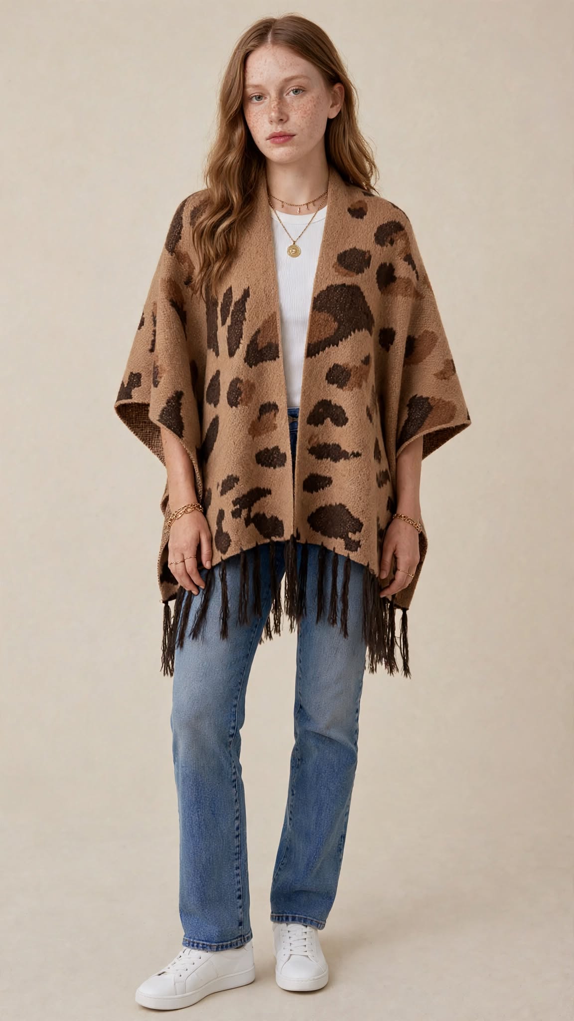 Châle Poncho Tricoté à Franges – Motif Tendance & Confort Douillet