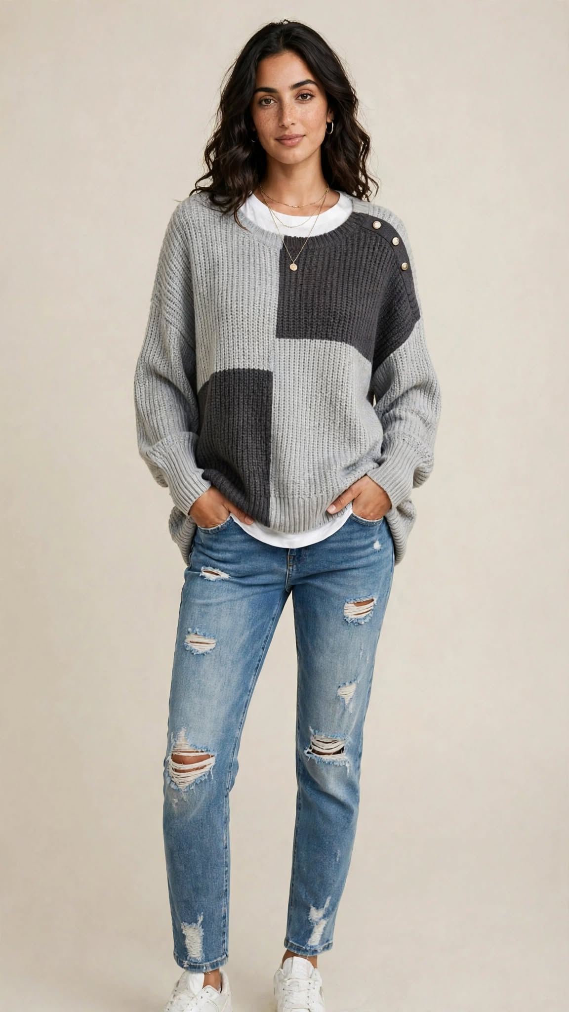 Pull en Maille Bicolore Style Color-Block