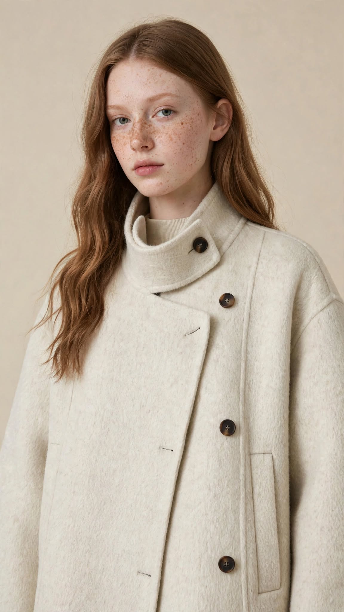 Veste Courte en Laine Coupe Trapèze à Col Montant Asymétrique
