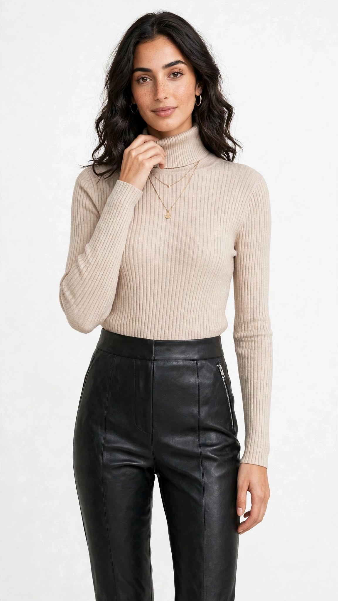 Pull à Col Roulé en Maille Côtelée