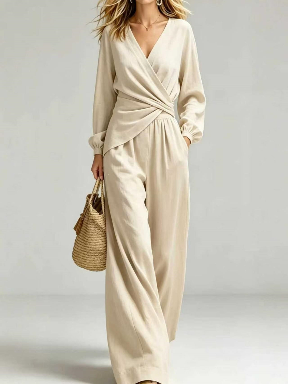 Ensemble chic col V et manches longues