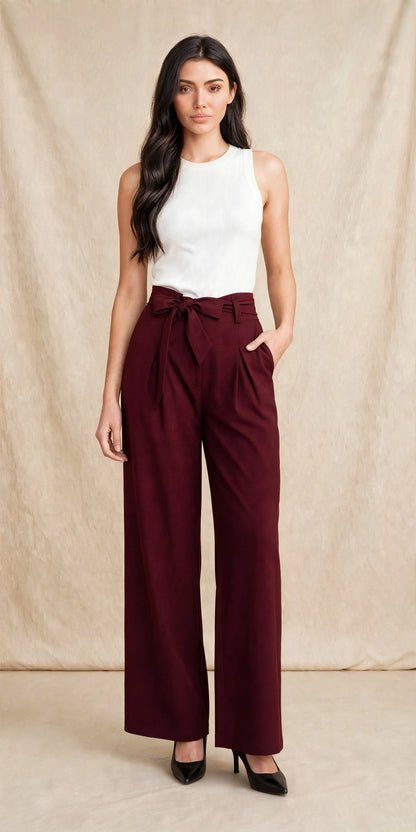 Pantalon palazzo ample à nouer à la taille style chic