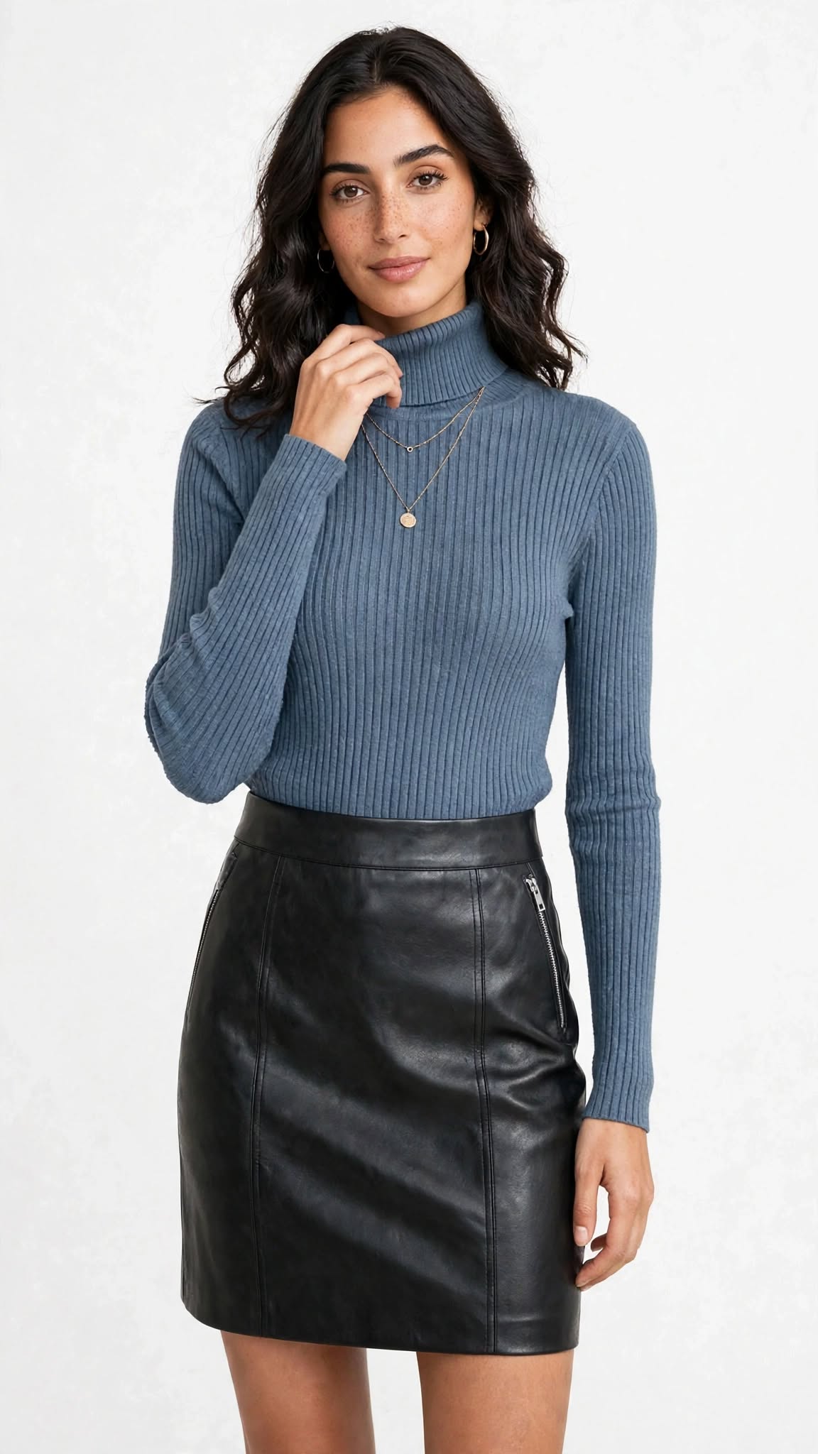 Pull à Col Roulé en Maille Côtelée