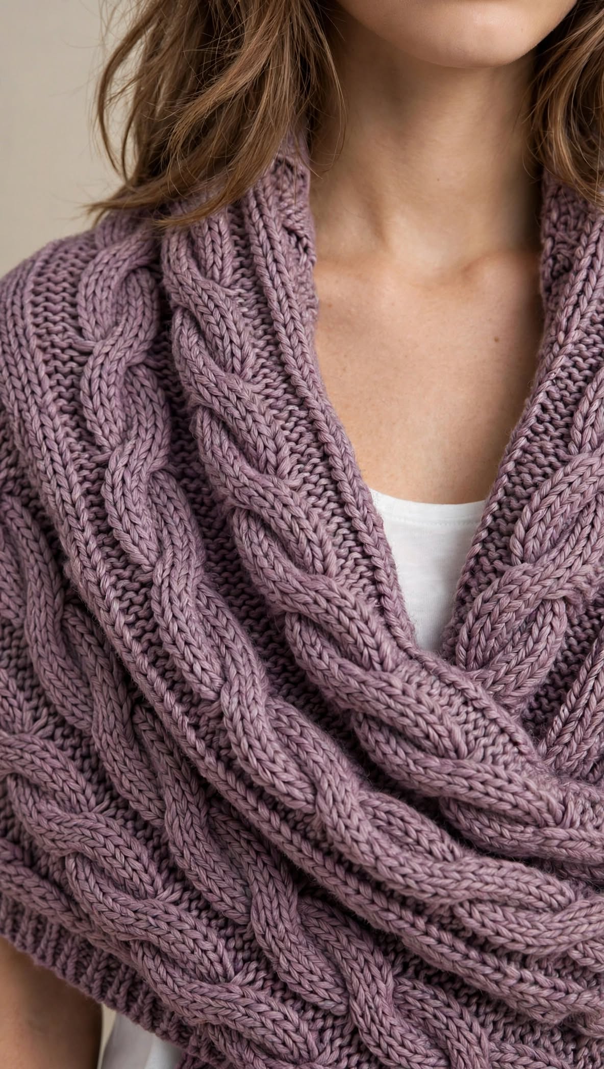 Châle Écharpe Croisé en Maille Torsadée avec Passant pour Femme
