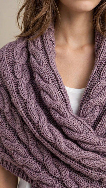 Châle Écharpe Croisé en Maille Torsadée avec Passant pour Femme