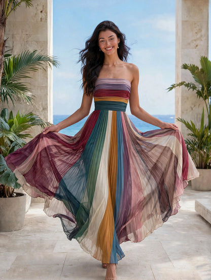 Robe Longue Plissée Buste Bustier