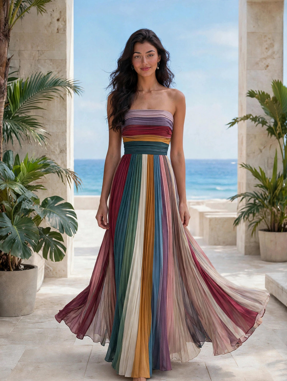 Robe Longue Plissée Buste Bustier