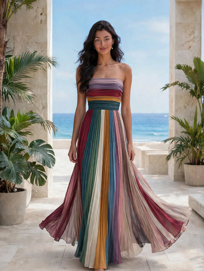 Robe Longue Plissée Buste Bustier