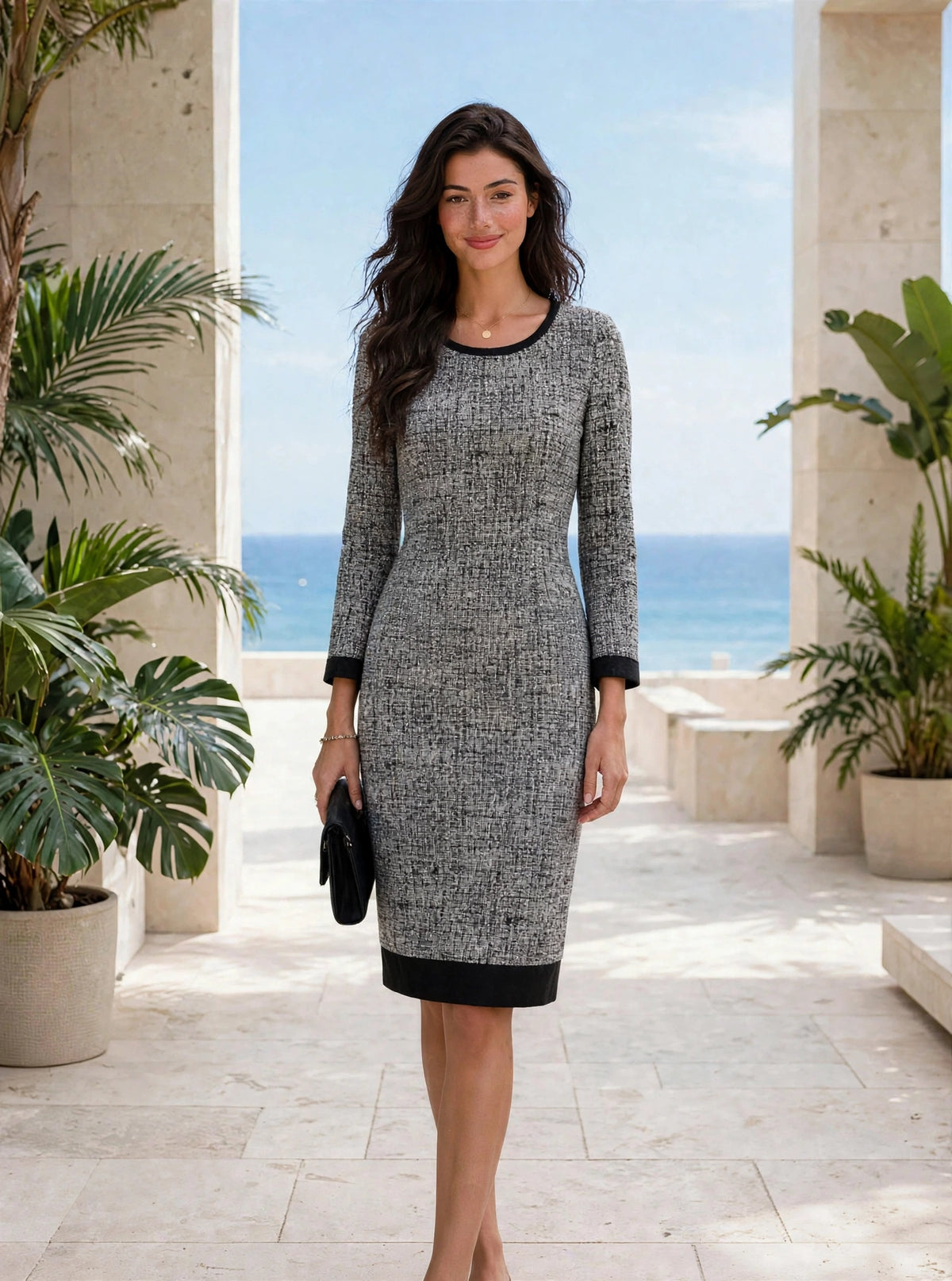 Robe pull chic col rond bicolore
