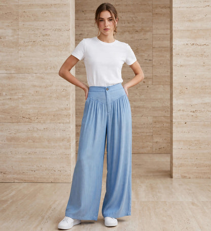Pantalon large rayé à taille haute esprit casual