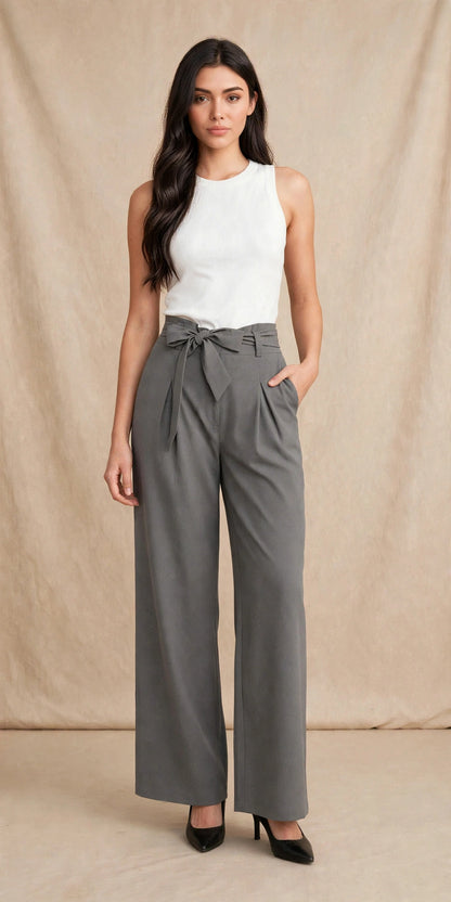Pantalon palazzo ample à nouer à la taille style chic