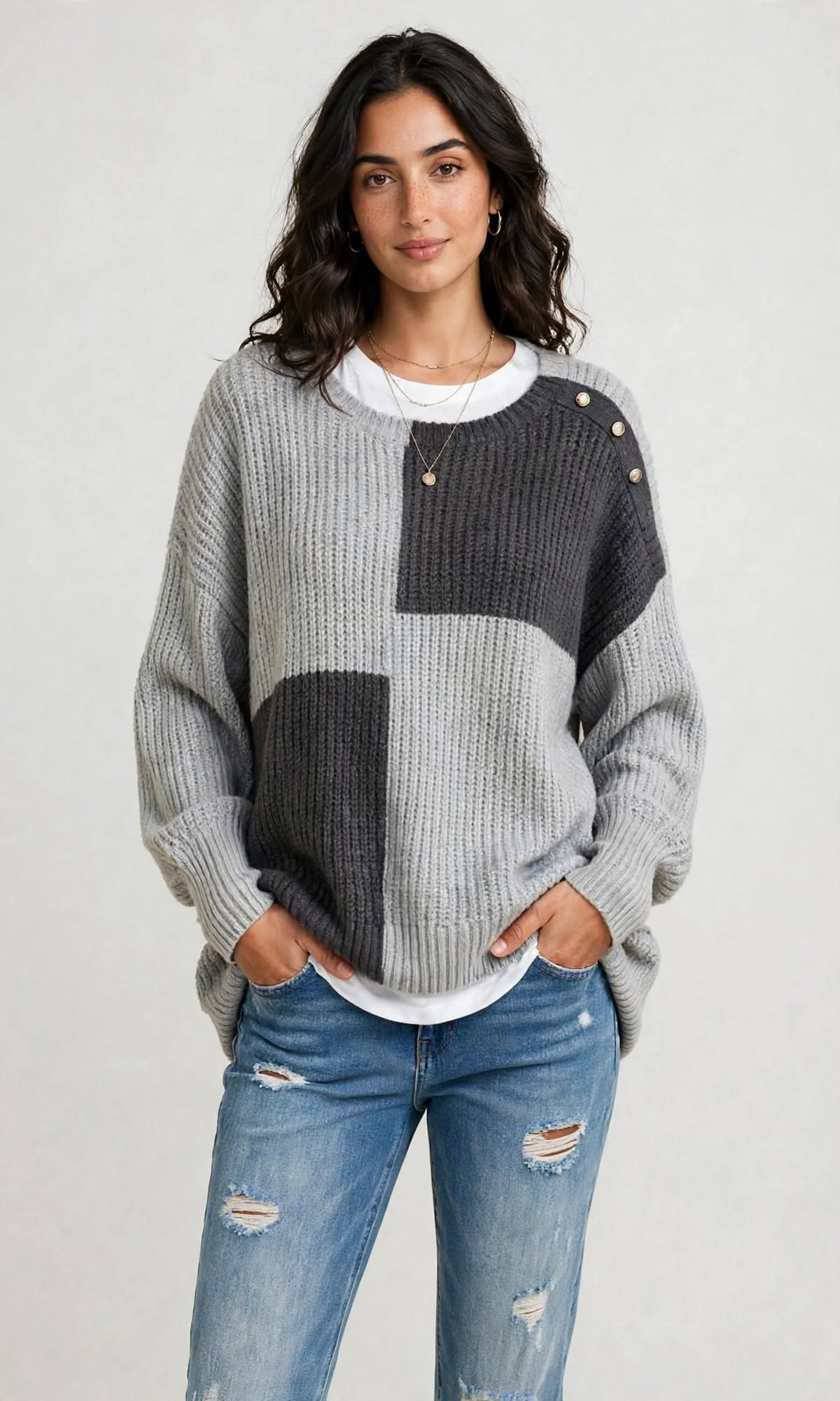 Pull en Maille Bicolore Style Color-Block