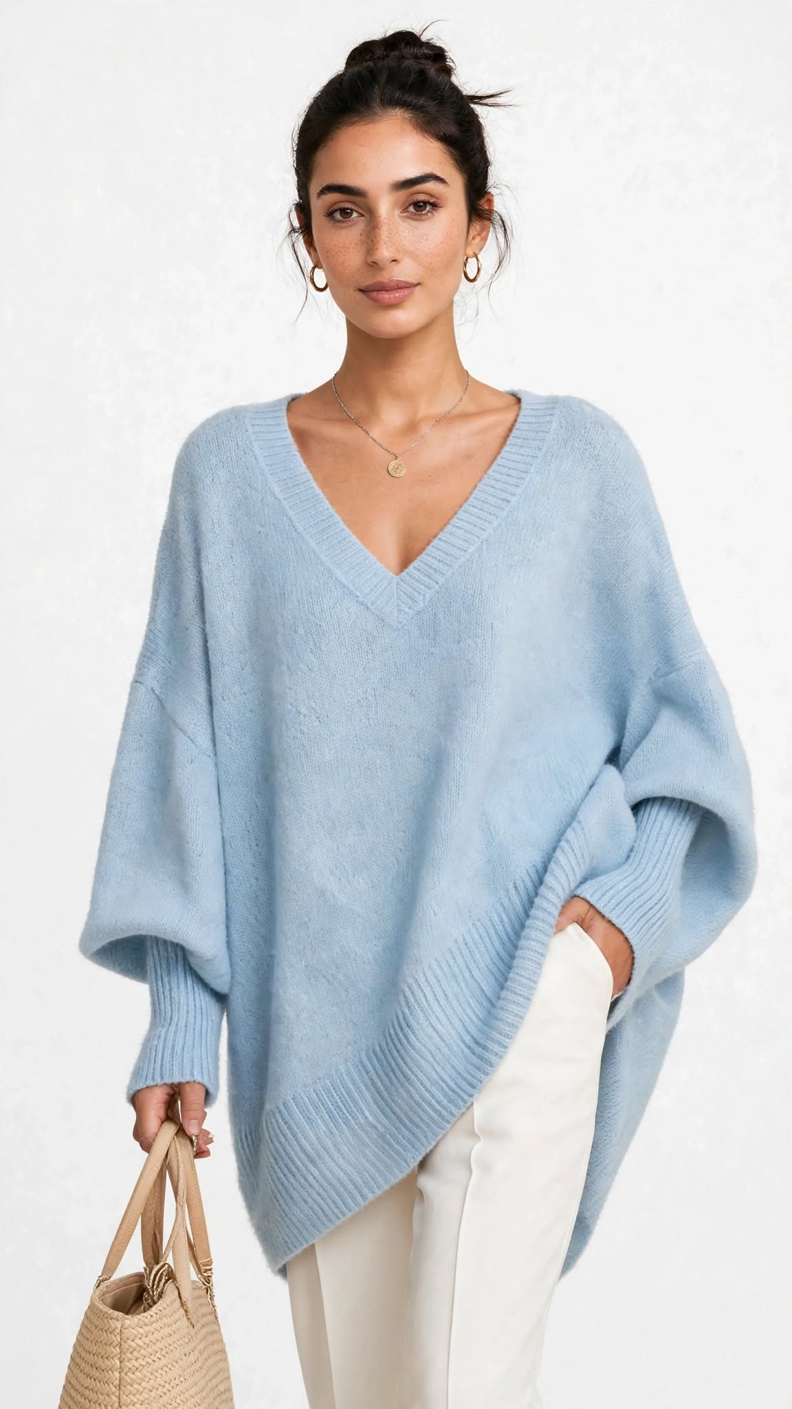 Pull Ample en Maille à Col V Évasé