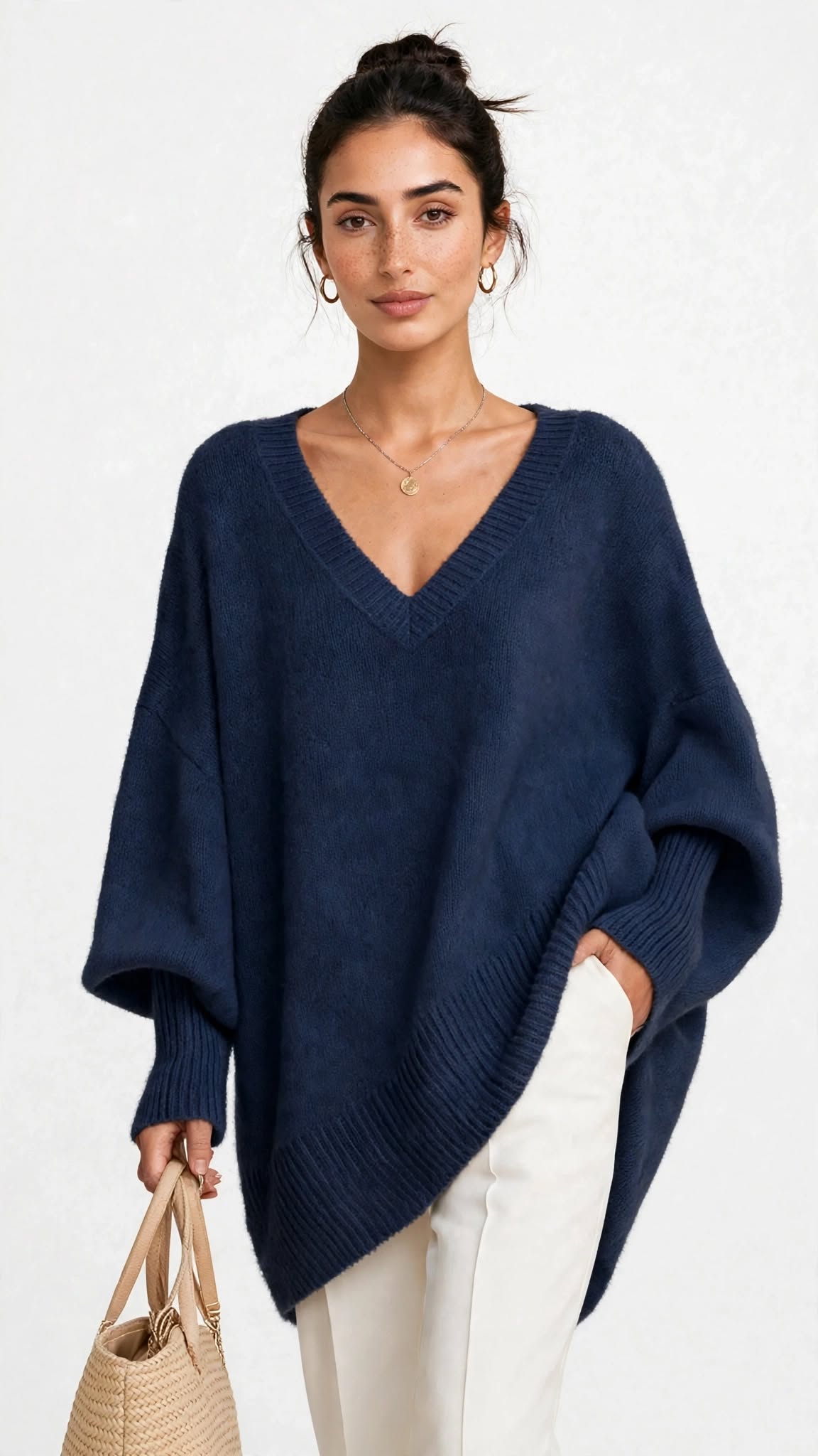 Pull Ample en Maille à Col V Évasé