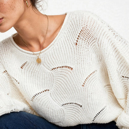 Pull Oversize en Maille Ajourée à Manches Ballon