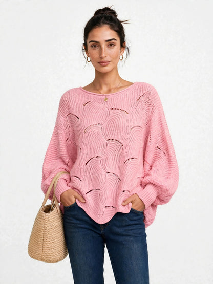Pull Oversize en Maille Ajourée à Manches Ballon