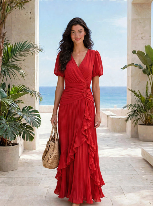 Robe longue d'été chic col V