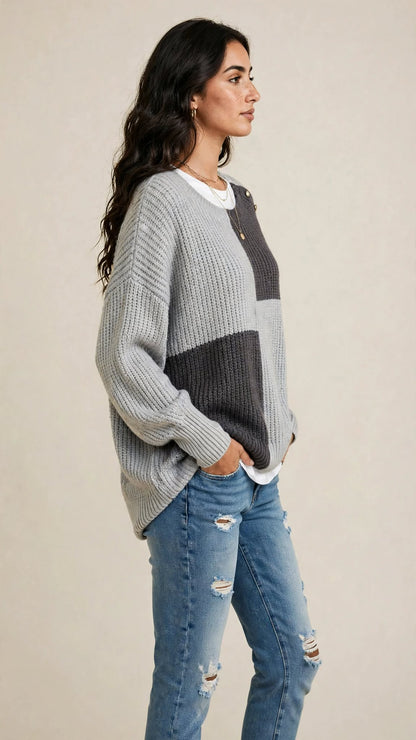 Pull en Maille Bicolore Style Color-Block