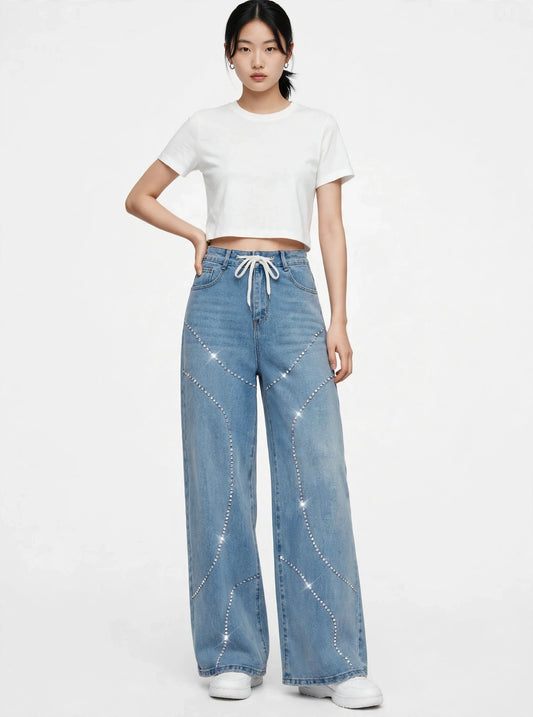 Jean large style streetwear avec cordon de serrage
