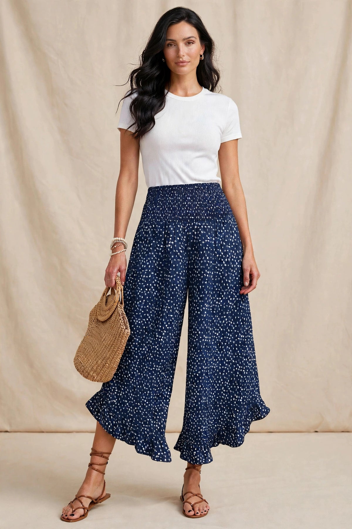 Pantalon Large Fluide à Imprimé