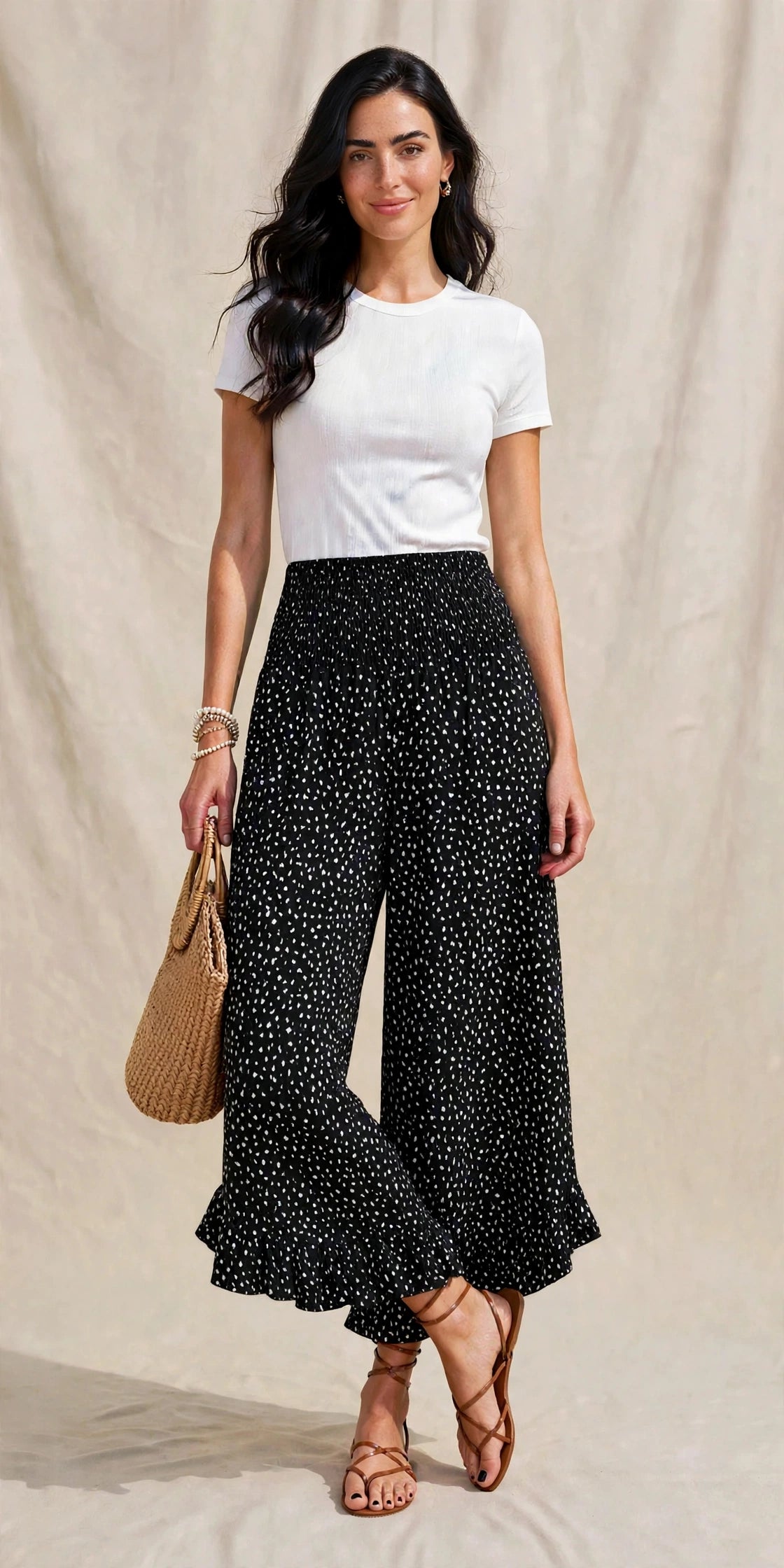 Pantalon Large Fluide à Imprimé