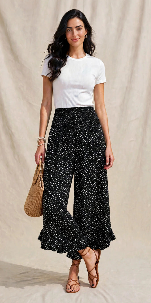 Pantalon Large Fluide à Imprimé