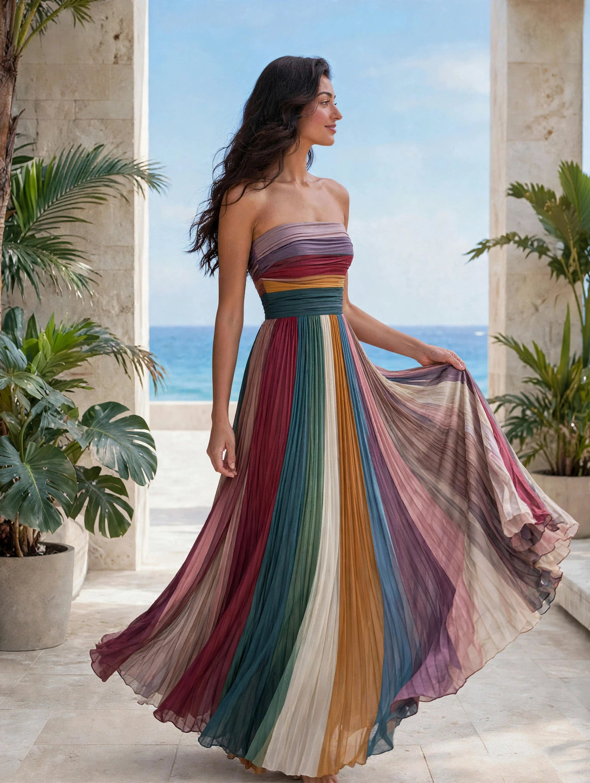 Robe Longue Plissée Buste Bustier