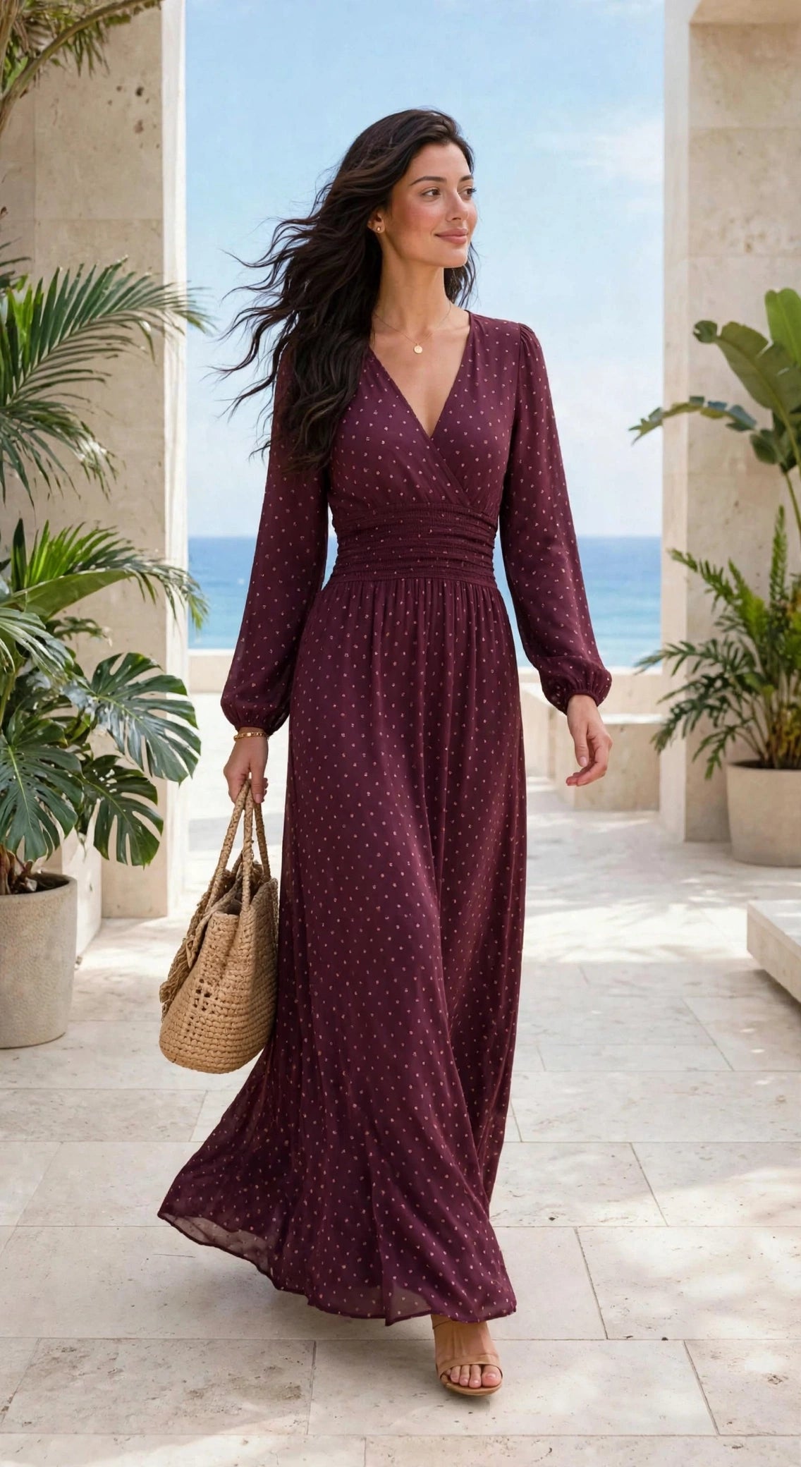 Robe longue élégante à manches longues