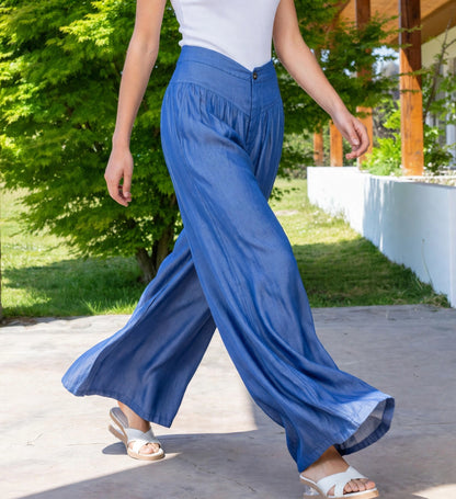 Pantalon large rayé à taille haute esprit casual