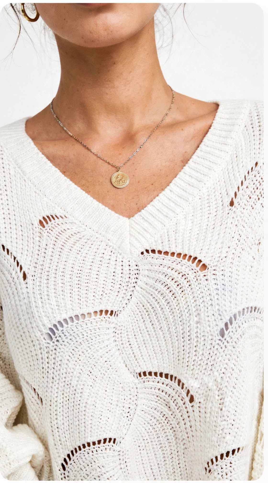 Pull Oversize en Maille Ajourée à Manches Ballon