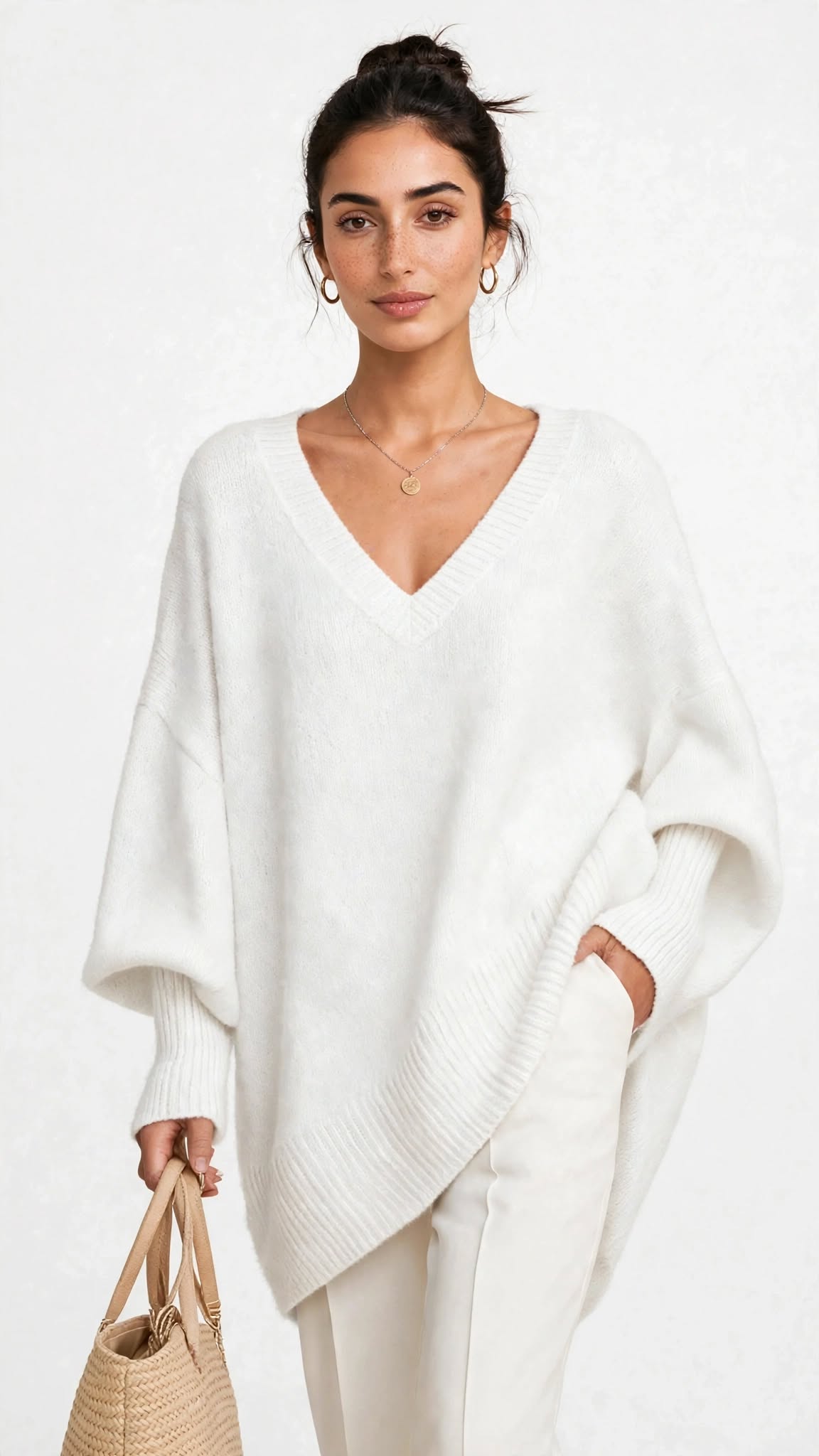 Pull Ample en Maille à Col V Évasé