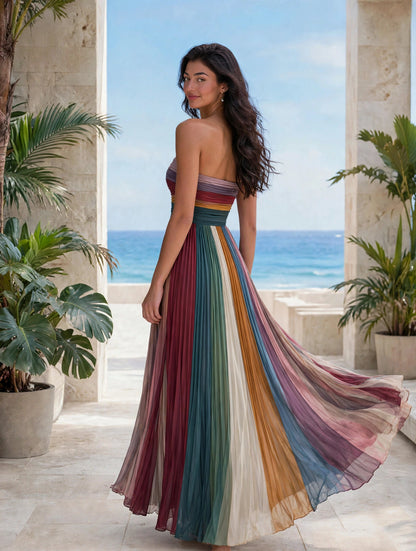 Robe Longue Plissée Buste Bustier