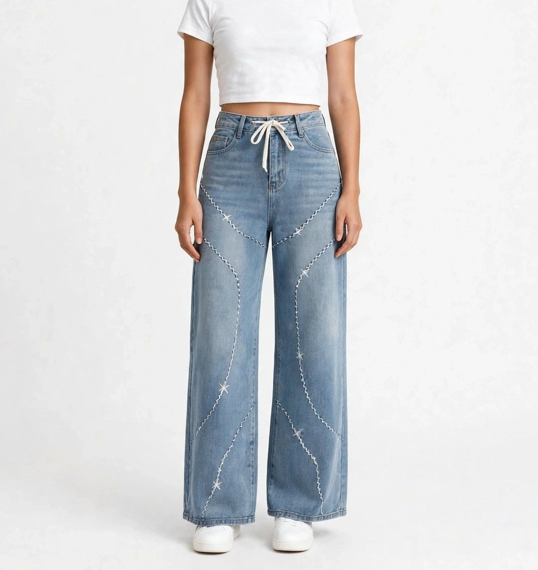Jean large style streetwear avec cordon de serrage