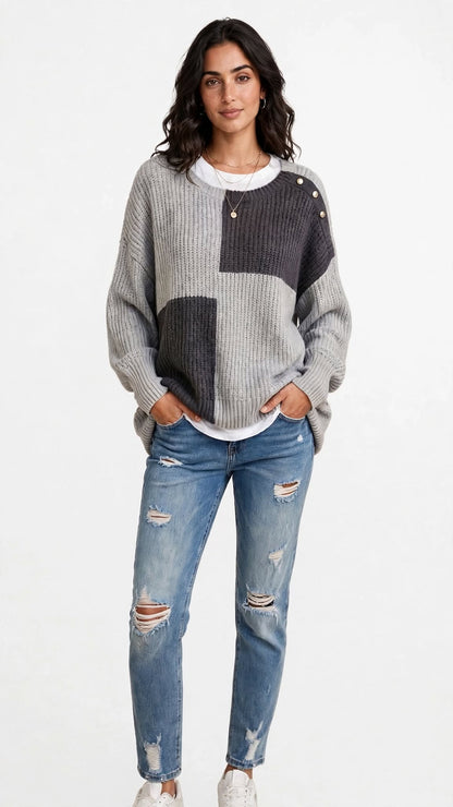 Pull en Maille Bicolore Style Color-Block