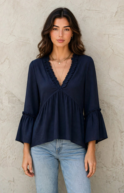 Blouse chic à col plongeant et manches amples