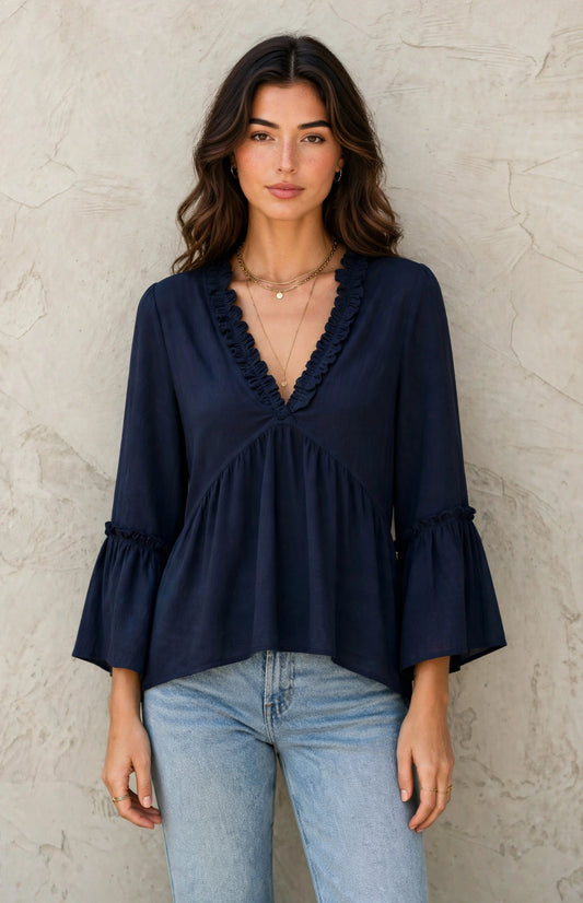 Blouse chic à col plongeant et manches amples