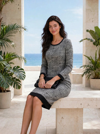 Robe pull chic col rond bicolore