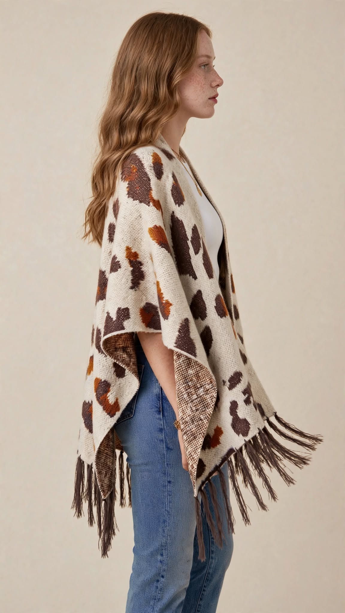 Châle Poncho Tricoté à Franges – Motif Tendance & Confort Douillet