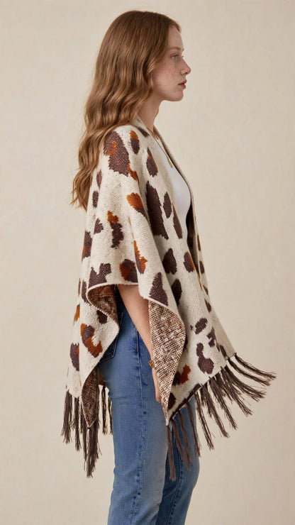 Châle Poncho Tricoté à Franges – Motif Tendance & Confort Douillet