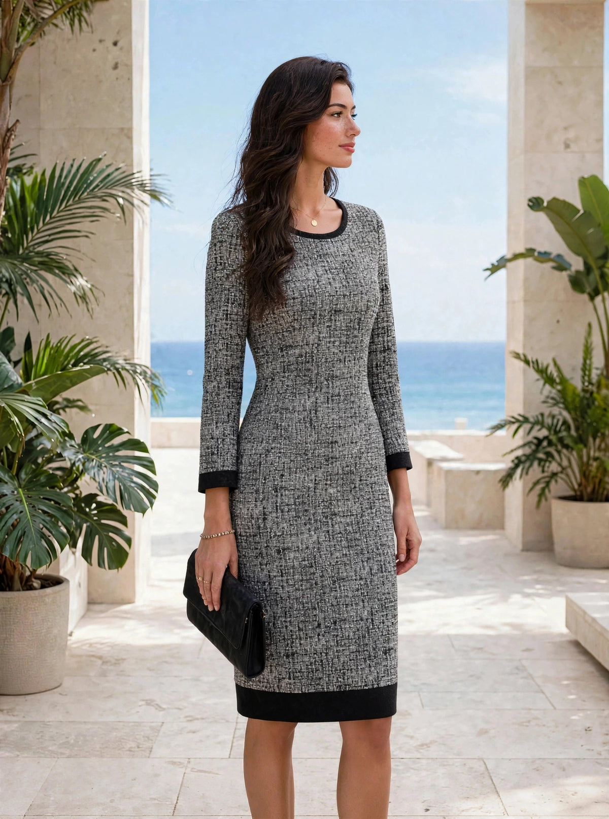 Robe pull chic col rond bicolore
