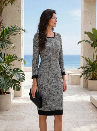 Robe pull chic col rond bicolore